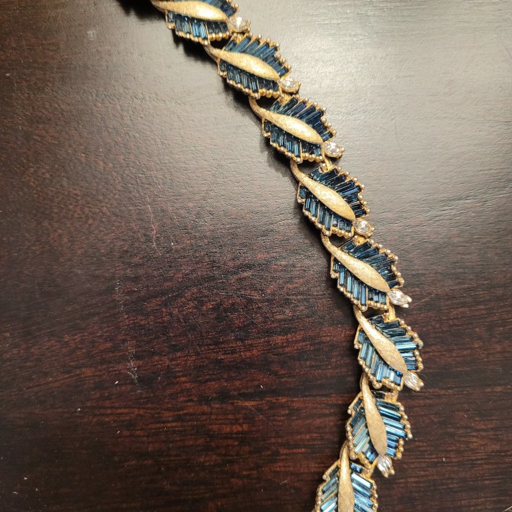 Vintage Pennino Bracelet- Rare Baguette sapphire colored stones w/rhinestones